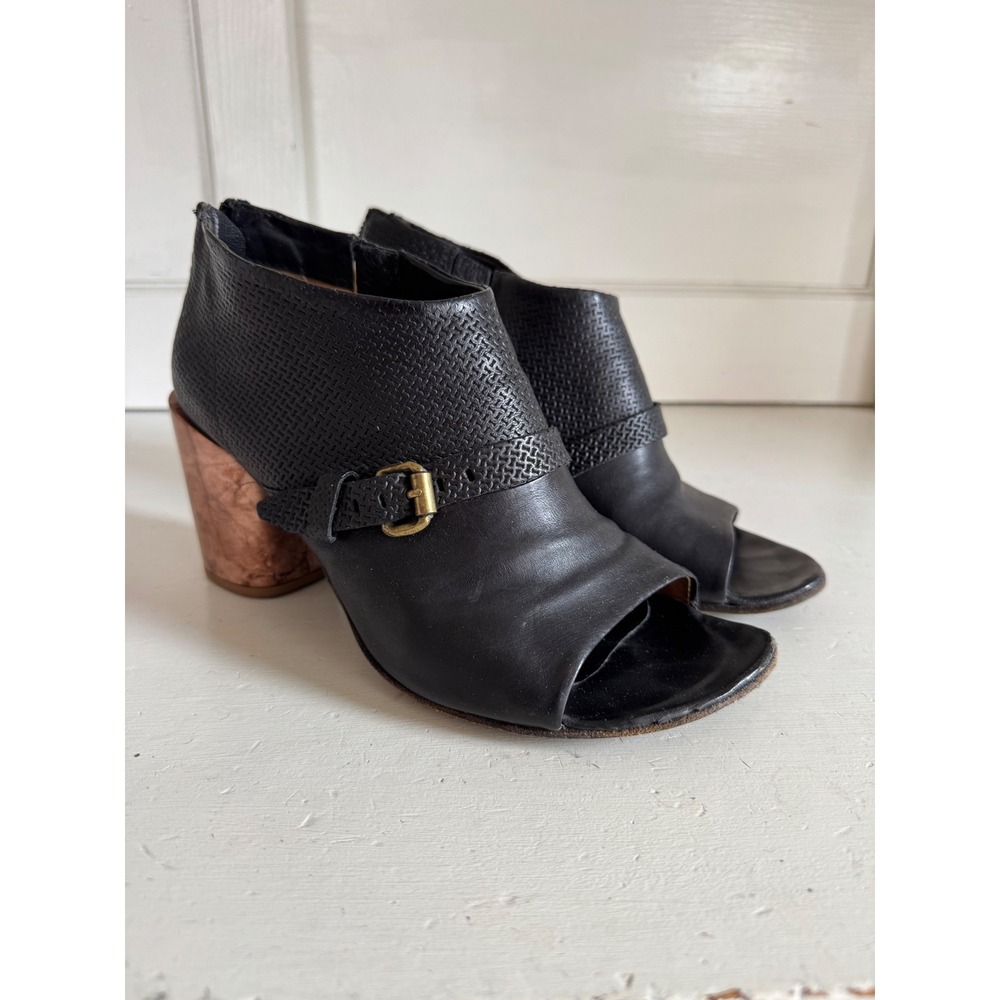 A.S.98 black‎ marbled block heel peep toe ankle booties size 40 (US 9-9.5)